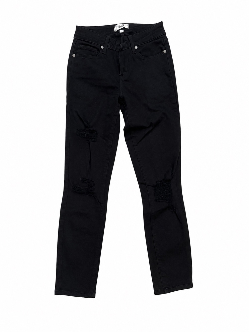 PAIGE Black Skinny Distressed Mid-Rise Jeans